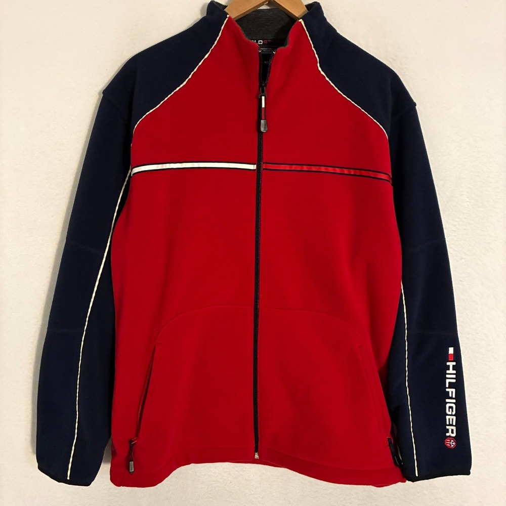 Vtg Y2K Tommy Hilfiger Fleece Jacket Mens M Full Zip Colorblock Streetwear